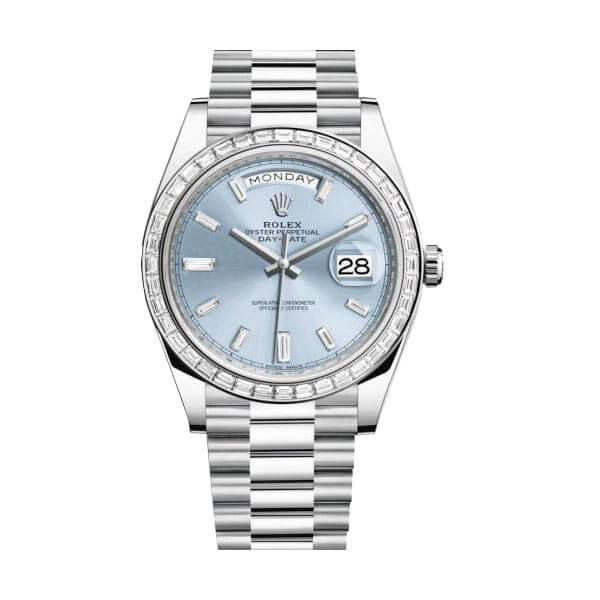 Rolex Day-Date Platinum 228396TBR Ice Blue Baguette Index Replica - United Luxury