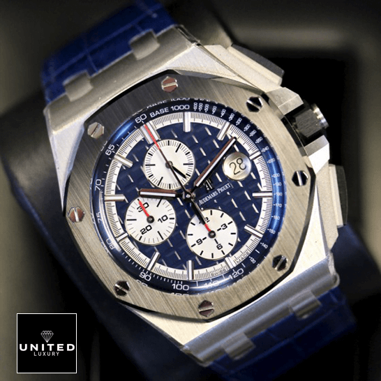 Audemars Pguet Offshore Blue Dial Replica on the stand