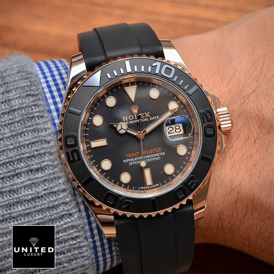 Rolex Yacht Master II Black Rubber & Black Dial Replica on the wrist