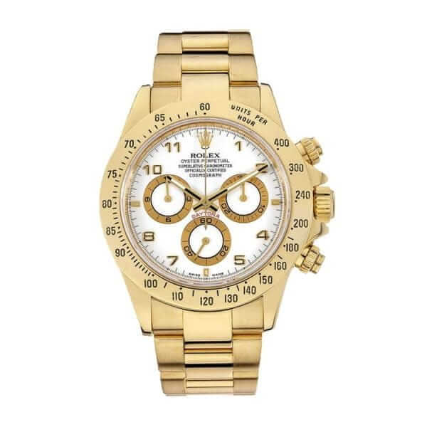 Rolex Daytona Cosmograph 116528 Yellow Gold White Dial Oyster Replica - United Luxury