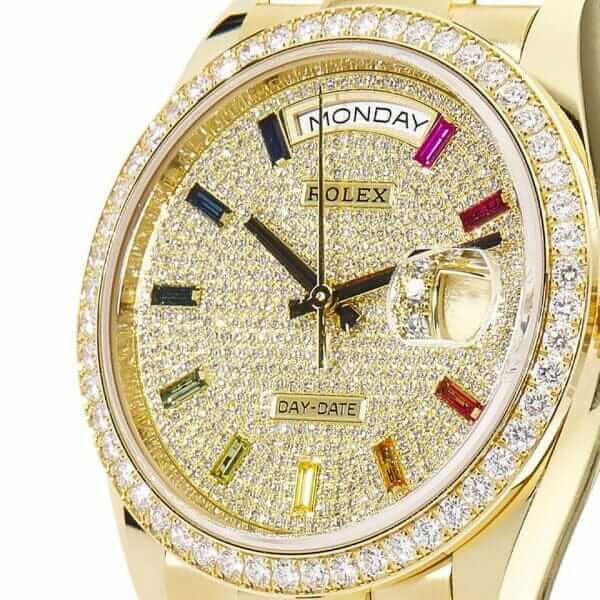 Rolex Day-Date Yellow Gold With Pave Diamond Dial Sapphire 128348RBR-0030 Replica - United Luxury