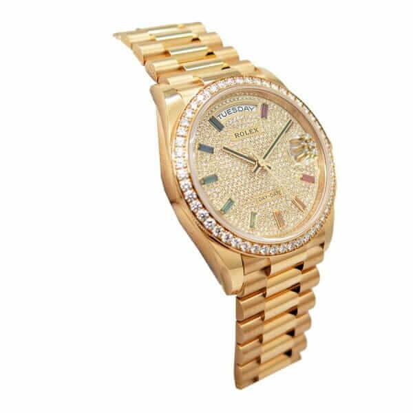 Rolex Day-Date Yellow Gold With Pave Diamond Dial Sapphire 128348RBR-0030 Replica - United Luxury