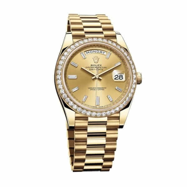 Rolex Day-Date 228348RBR KW Yellow Gold & Diamonds Champagne Dial Replica - United Luxury