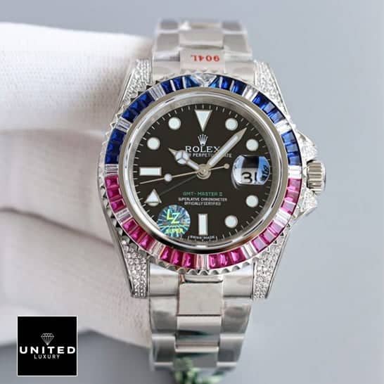 Rolex GMT Master II 116710 Blue-Red Gem-Set Bezel on his hands Replica