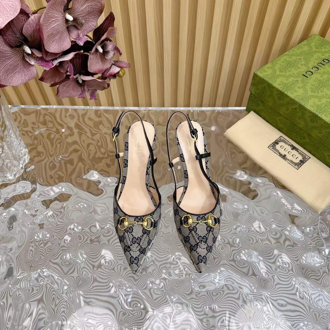 (1:1 replica) Gucci GG Horsebit Slingback Women s Sandal 10cm