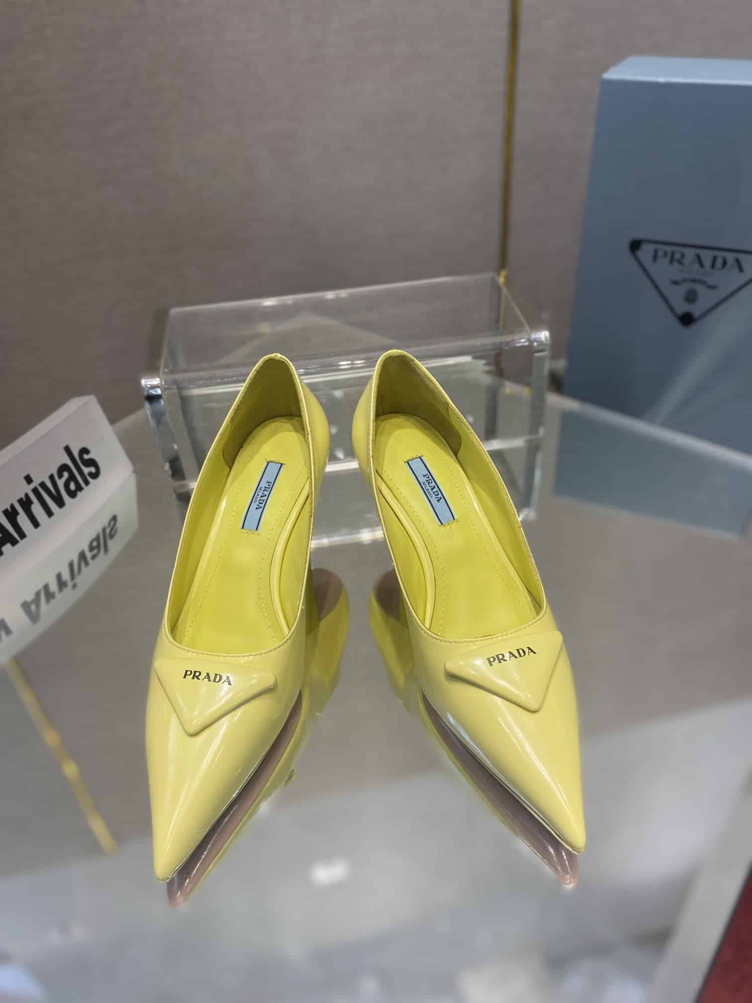 (1:1 replica) Prada Brushed Pumps Yellow For Women 2.6in/65mm PRD