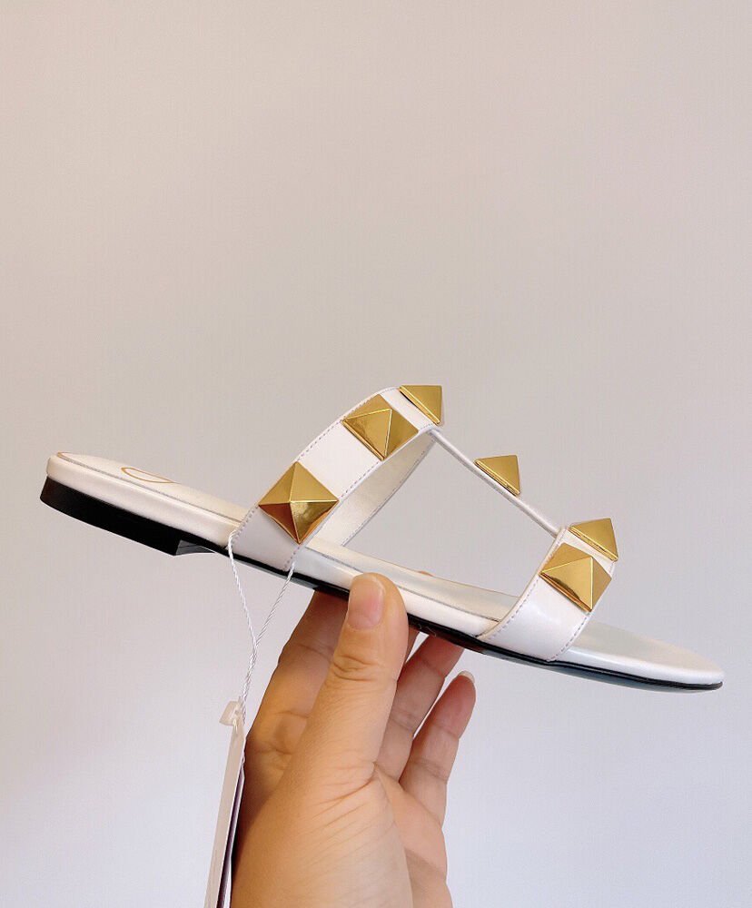 (1:1 replica) Valentino Women s Roman Stud Flat Calfskin Slide Sandal