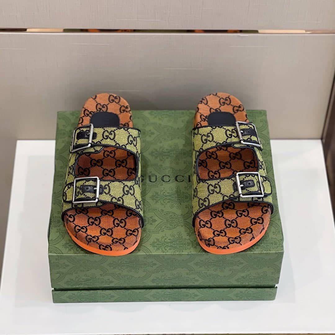 (1:1 replica) Gucci Women s Slide Sandal With Straps Beige For Women GG