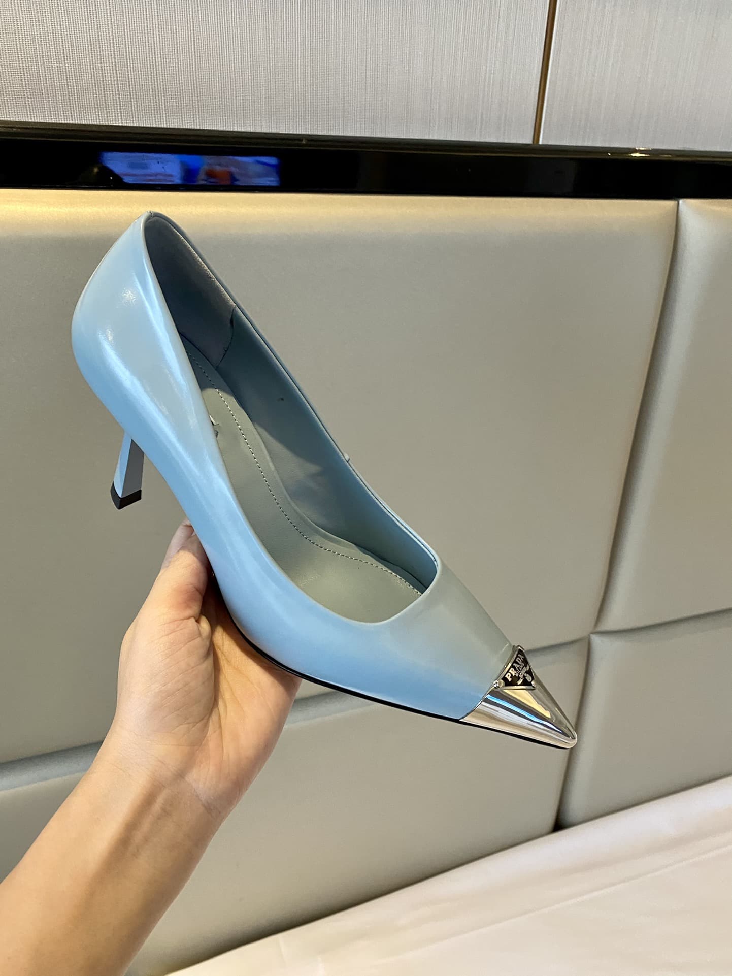 (1:1 replica) Prada Brushed Pumps Blue For Women 2.9in/75mm PRD