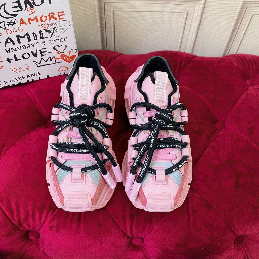 (1:1 replica) Dolce Gabbana Mixed-Material Space Sneakers Pink For Women DG Shoes CK1963AY0288L427