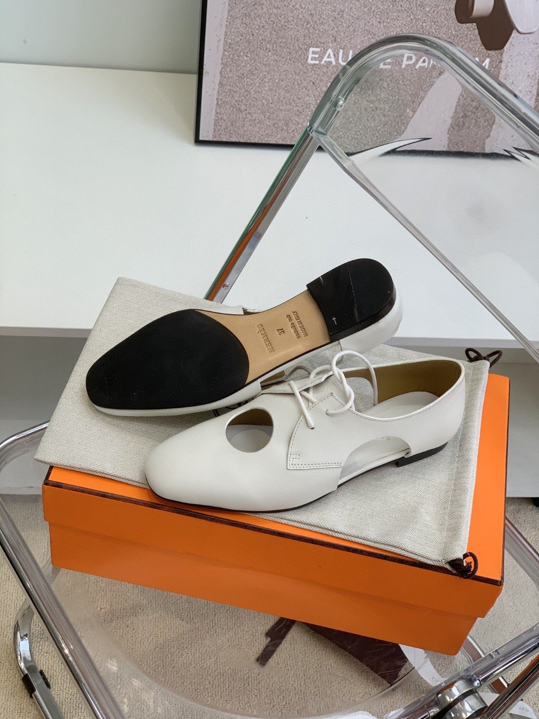 (1:1 replica) Hermes Epoca Oxford Shoe White For Women, Women s Shoes H221024Z 90360