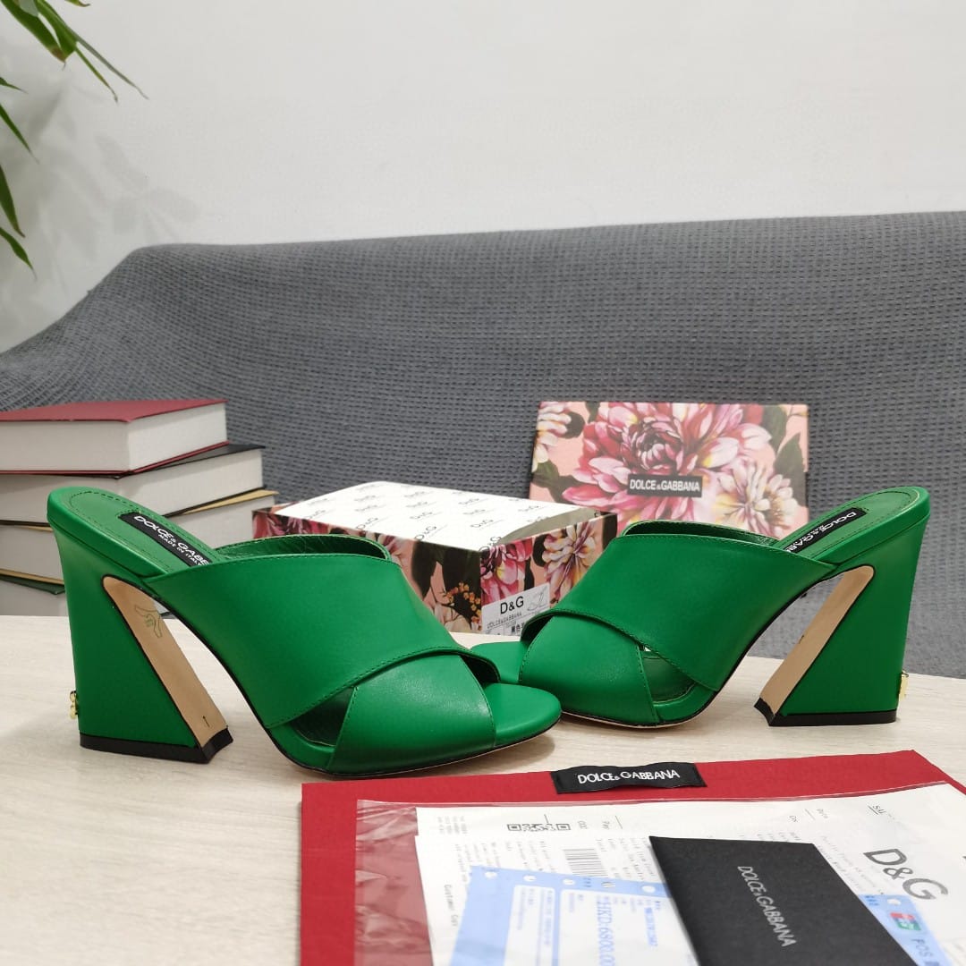 (1:1 replica) Dolce Gabbana Satin Mules With Geometric Heel Green For Women DG Shoes
