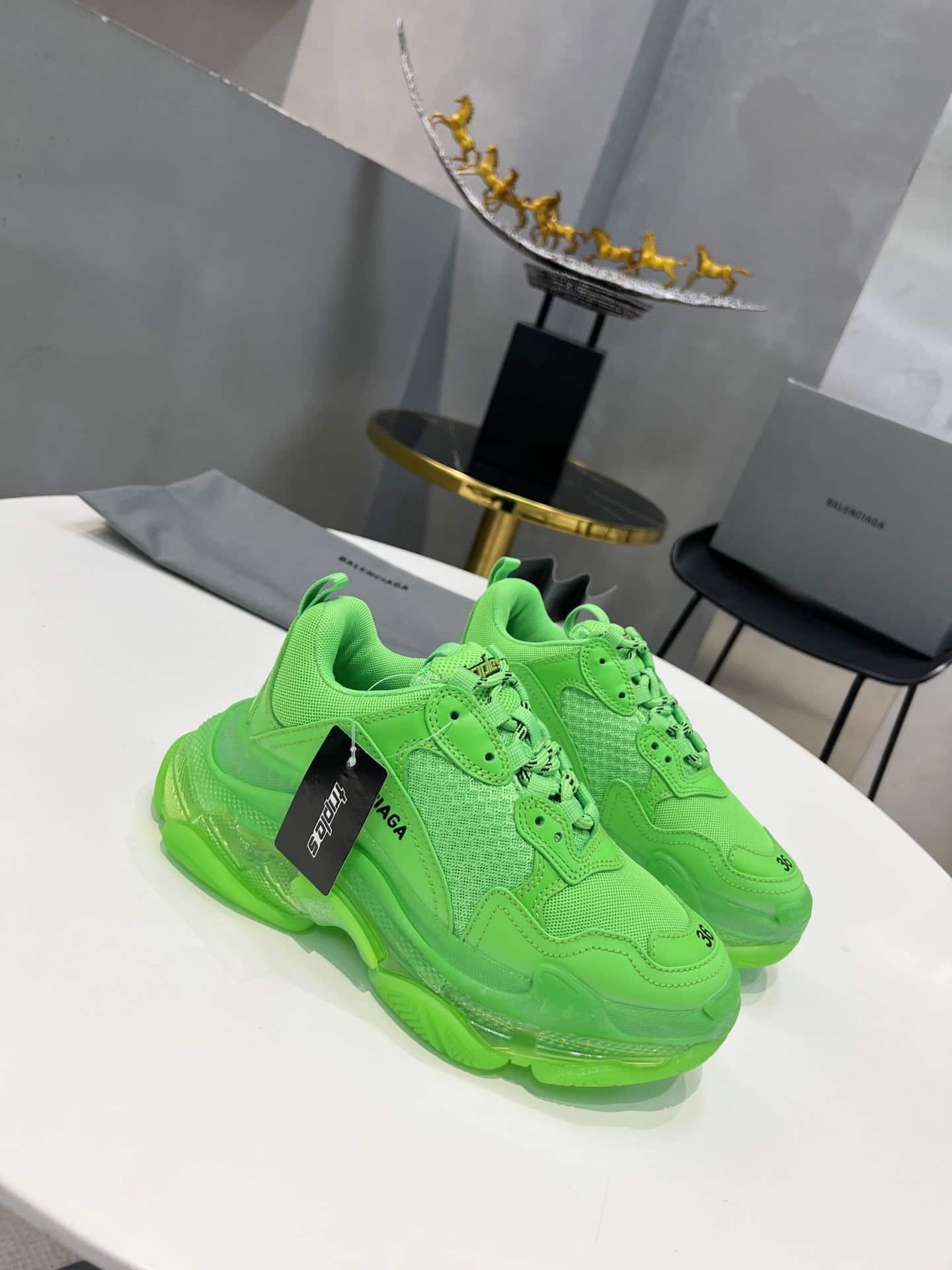 (1:1 replica) Balenciaga Triple S Trainers Clear Sole Green For Women