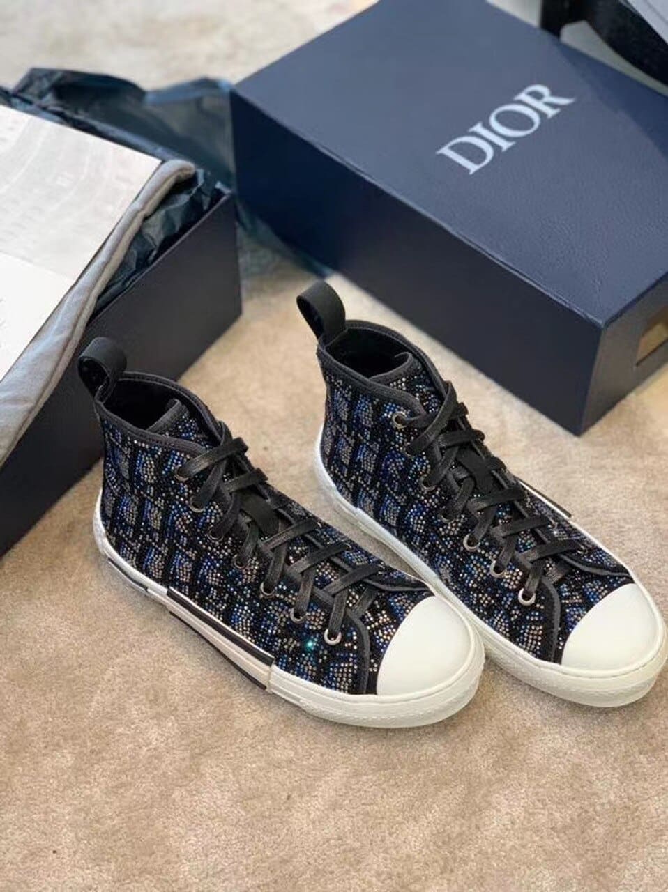(1:1 replica) Christian Dior Crystal B23 Oblique Sneakers High-Top Sneaker For Women CD