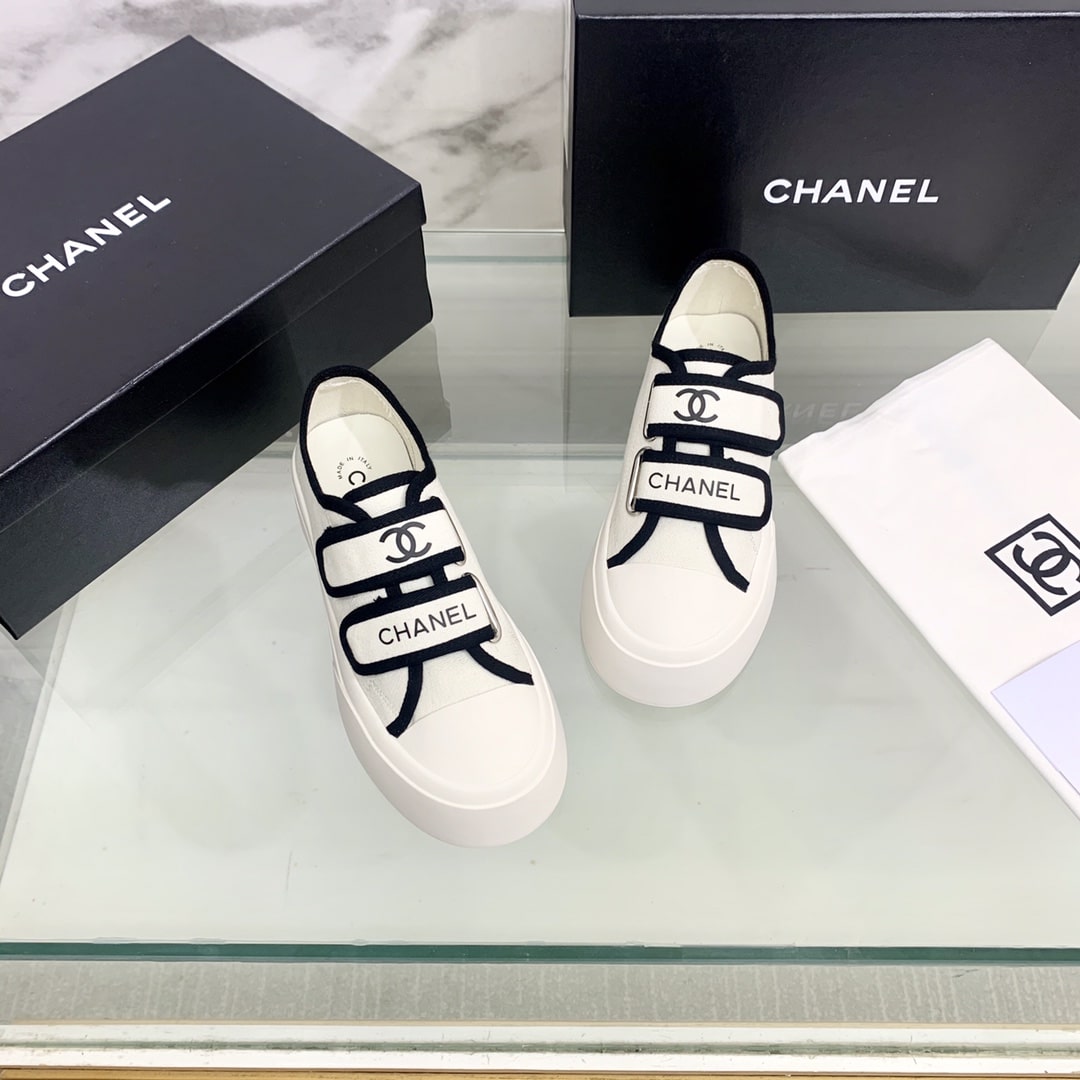 (1:1 replica) Chanel Women s Chanel Velcro Sneaker White And Black For Women