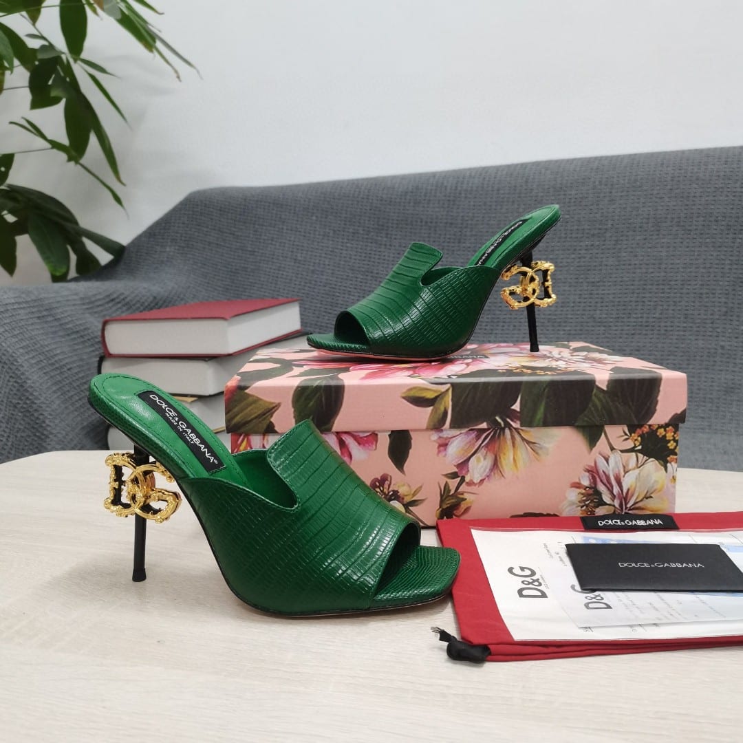 (1:1 replica) Dolce Gabbana Lguana-Print Mules Green For Women DG Shoes