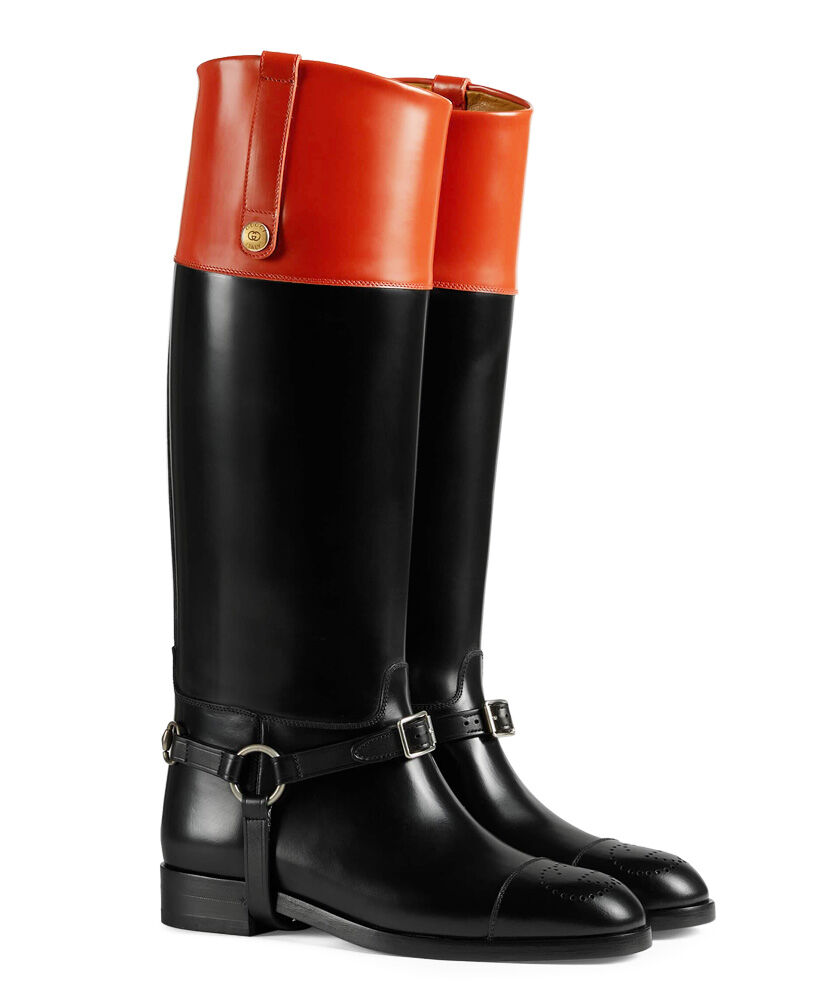 (1:1 replica) Gucci Women s knee-High Boot With Harness 674670 Black
