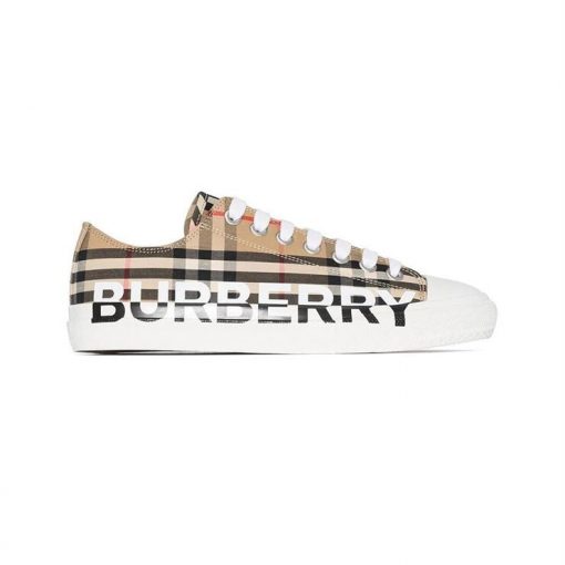 (1:1 replica) BURBERRY LOGO PRINT VINTAGE CHECK COTTON SNEAKERS IN ARCHIVE BEIGE BBR023