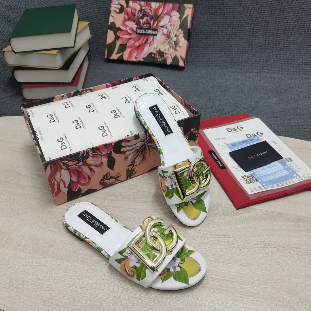 (1:1 replica) Dolce Gabbana Jacquard Slides With DG Logo White For Women DG Shoes