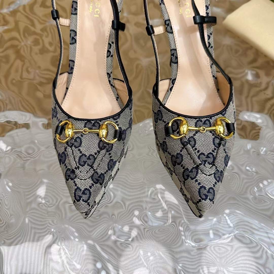 (1:1 replica) Gucci GG Horsebit Slingback Women s Sandal 10cm