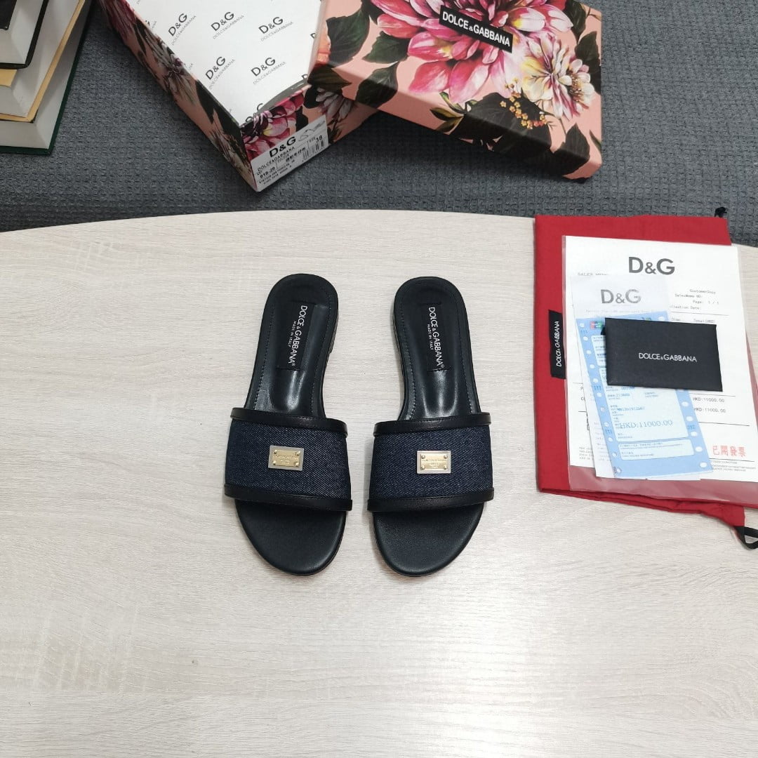 (1:1 replica) Dolce Gabbana Camouflage Patchwork Slides Black For Women DG Shoes