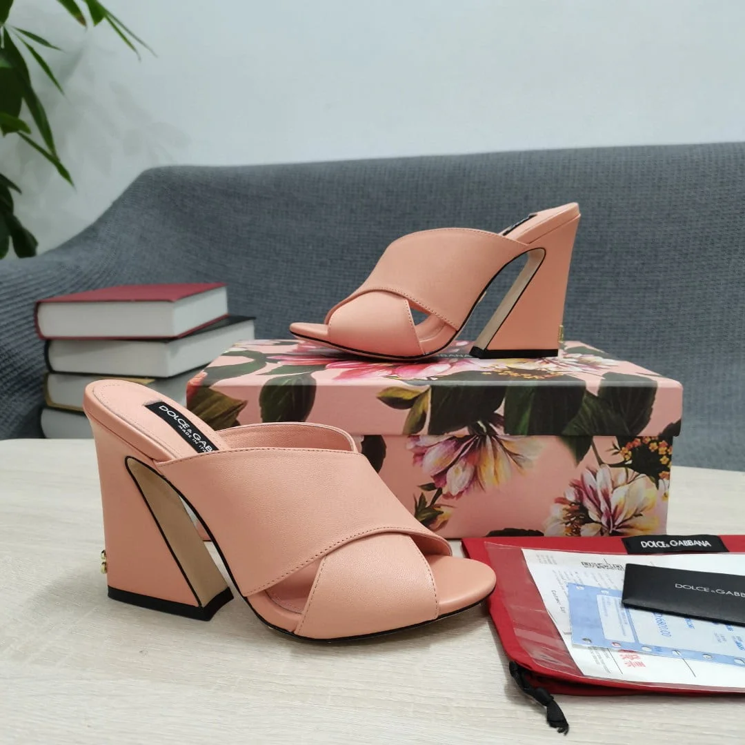 (1:1 replica) Dolce Gabbana Satin Mules With Geometric Heel Pink For Women DG Shoes