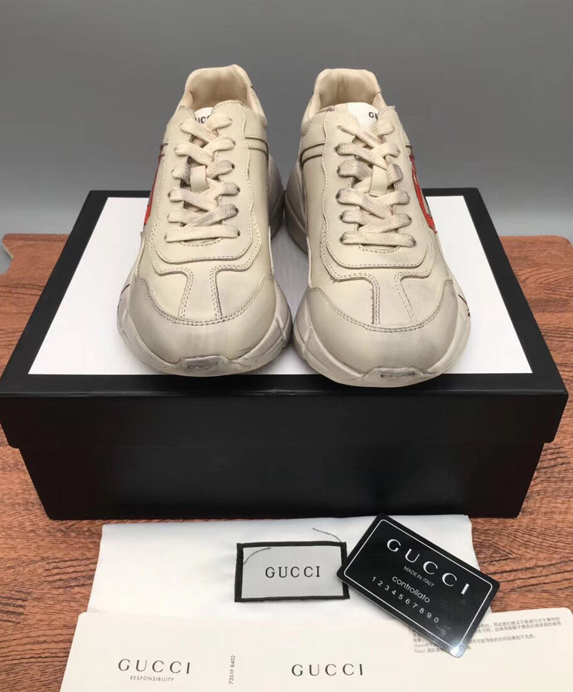(1:1 replica) Gucci Unisex Rhyton sneaker with mouth print 552093 Cream