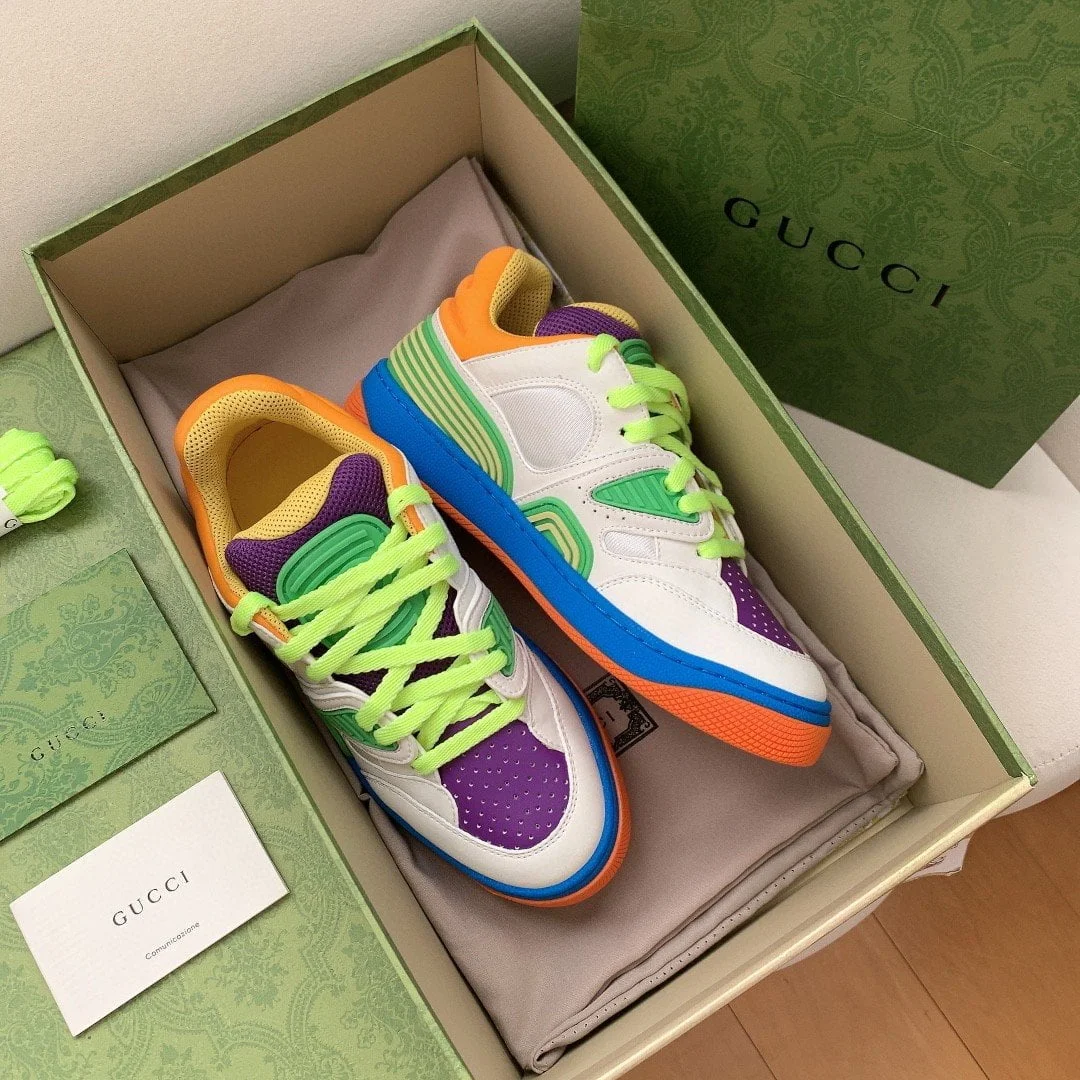 (1:1 replica) Gucci Women s Basket Sneaker White Green And Purple For Women 661310 2SH80 9062