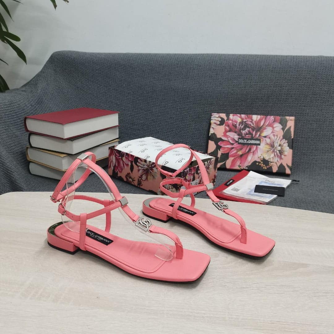 (1:1 replica) Dolce Gabbana Nappa DG Thong Sandals Pink For Women DG Shoes