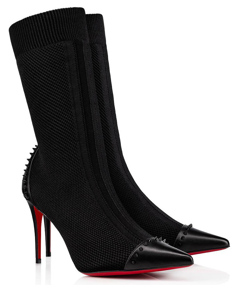 (1:1 replica) Christian Louboutin Women s Dovi Dova 100 Studded Stretch-knit Sock Boots Black