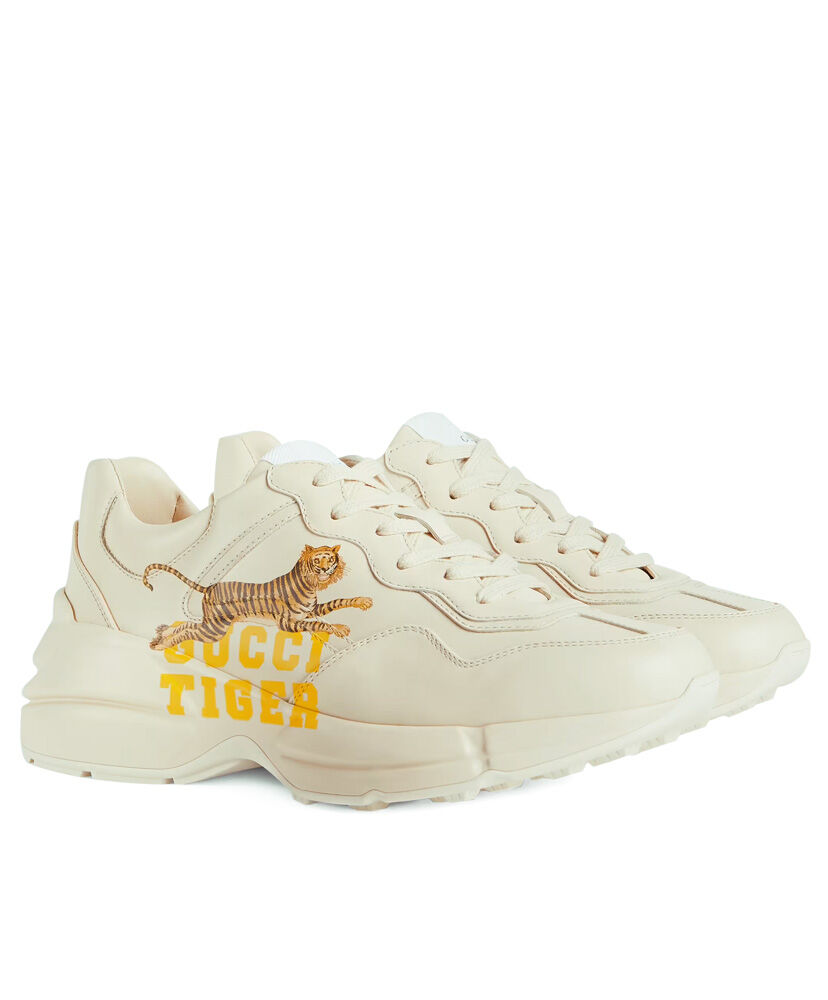 (1:1 replica) Gucci Unisex Tiger Women s Rhyton Sneaker Cream