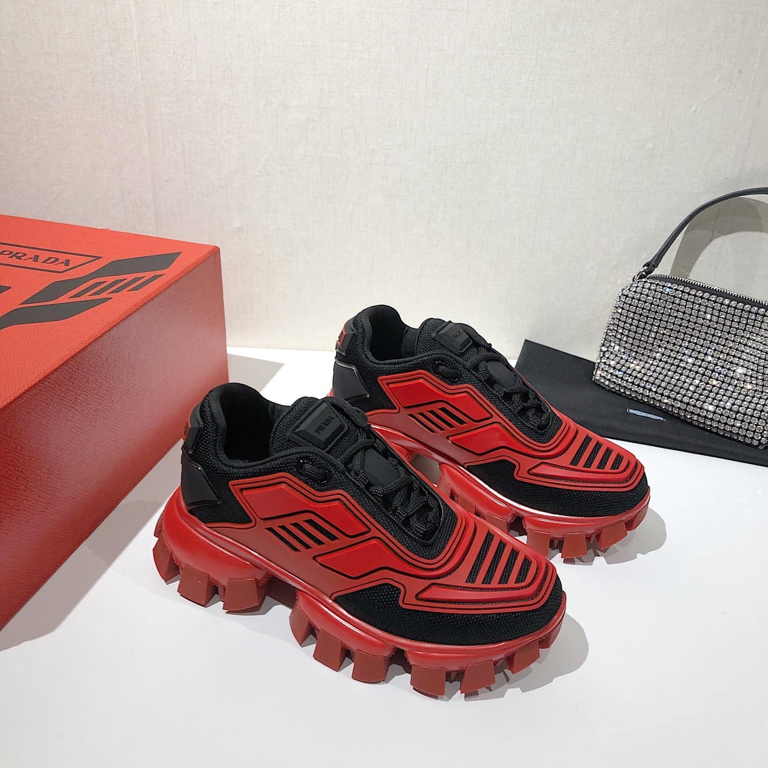 (1:1 replica) Prada Cloudbust Thunder Sneakers Red And Black For Women PRD