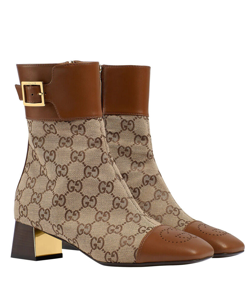 (1:1 replica) Gucci Women s GG Canvas Ankle Boot 700023 Coffee