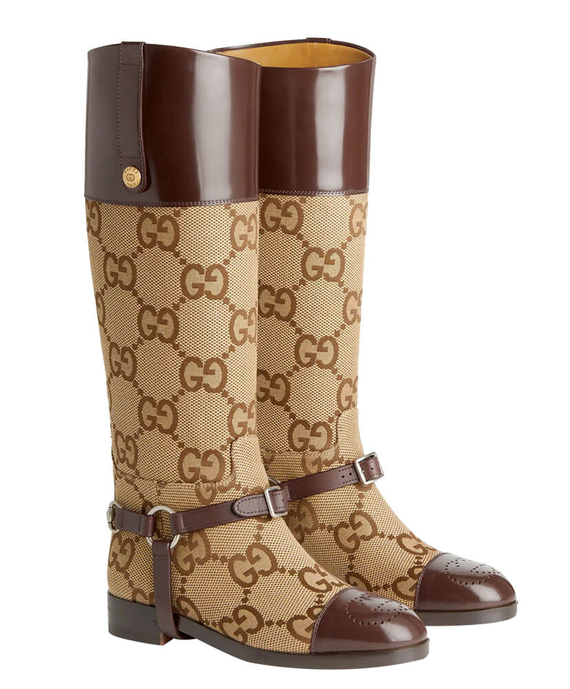 (1:1 replica) Gucci Women s Knee-High Boot With Harness 674673 Dark Coffee