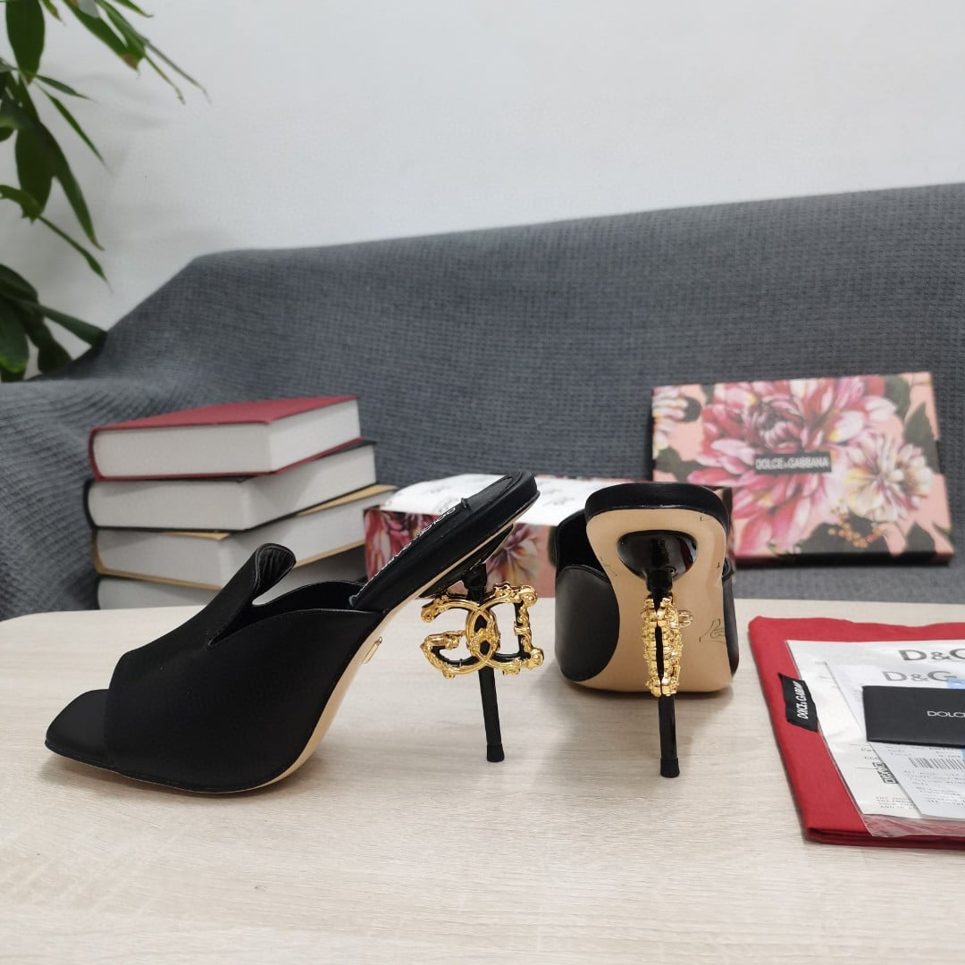 (1:1 replica) Dolce Gabbana Lguana-Print Mules Black For Women DG Shoes