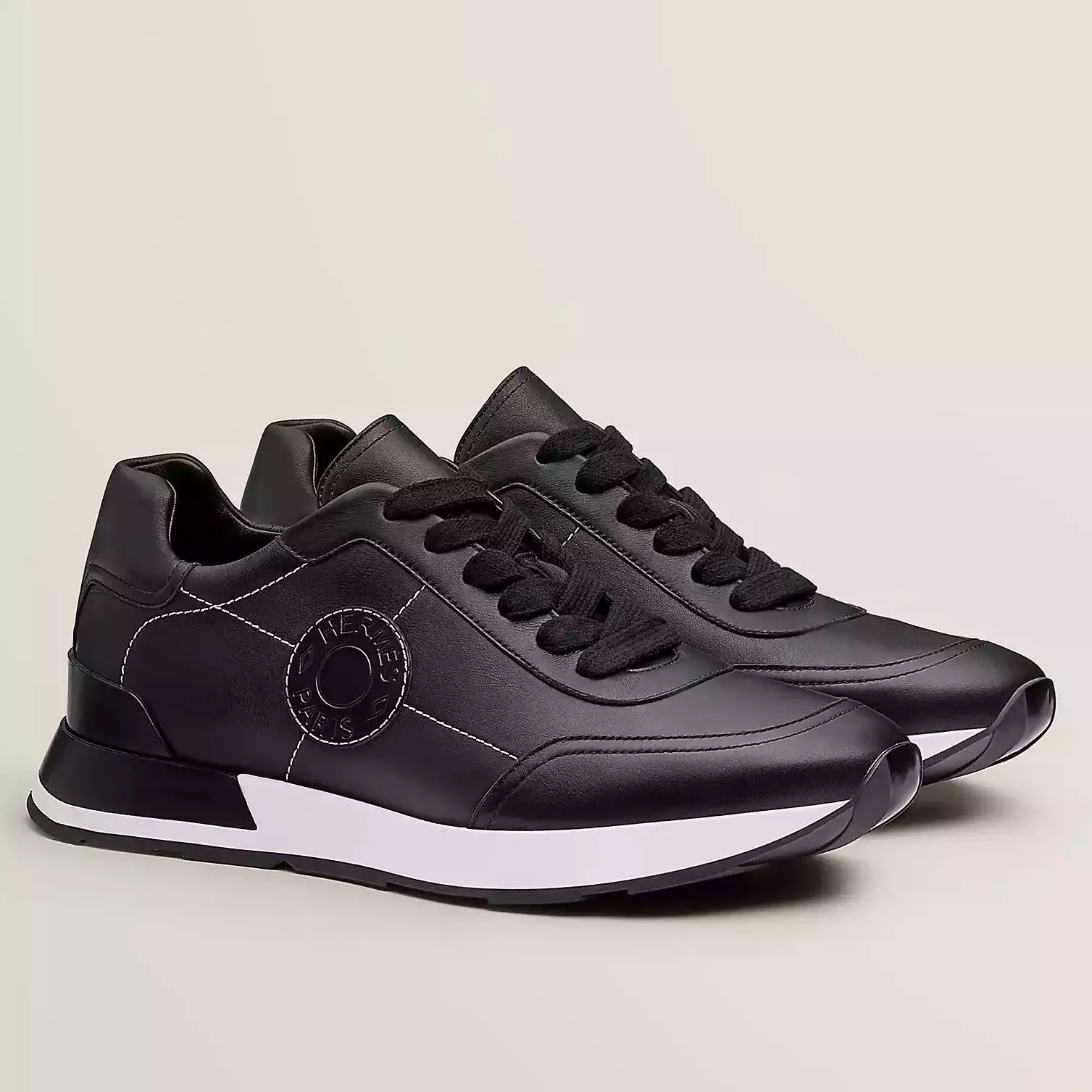 (1:1 replica) Hermes Men s Drive Sneakers In Black Leather HM033