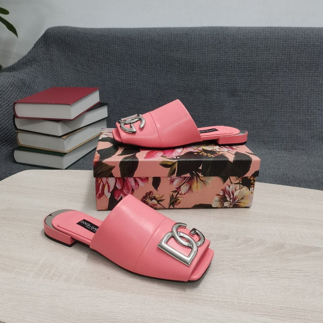 (1:1 replica) Dolce Gabbana Nappa Slides With DG Logo Pink For Women DG Shoes CQ0463AQ99480246