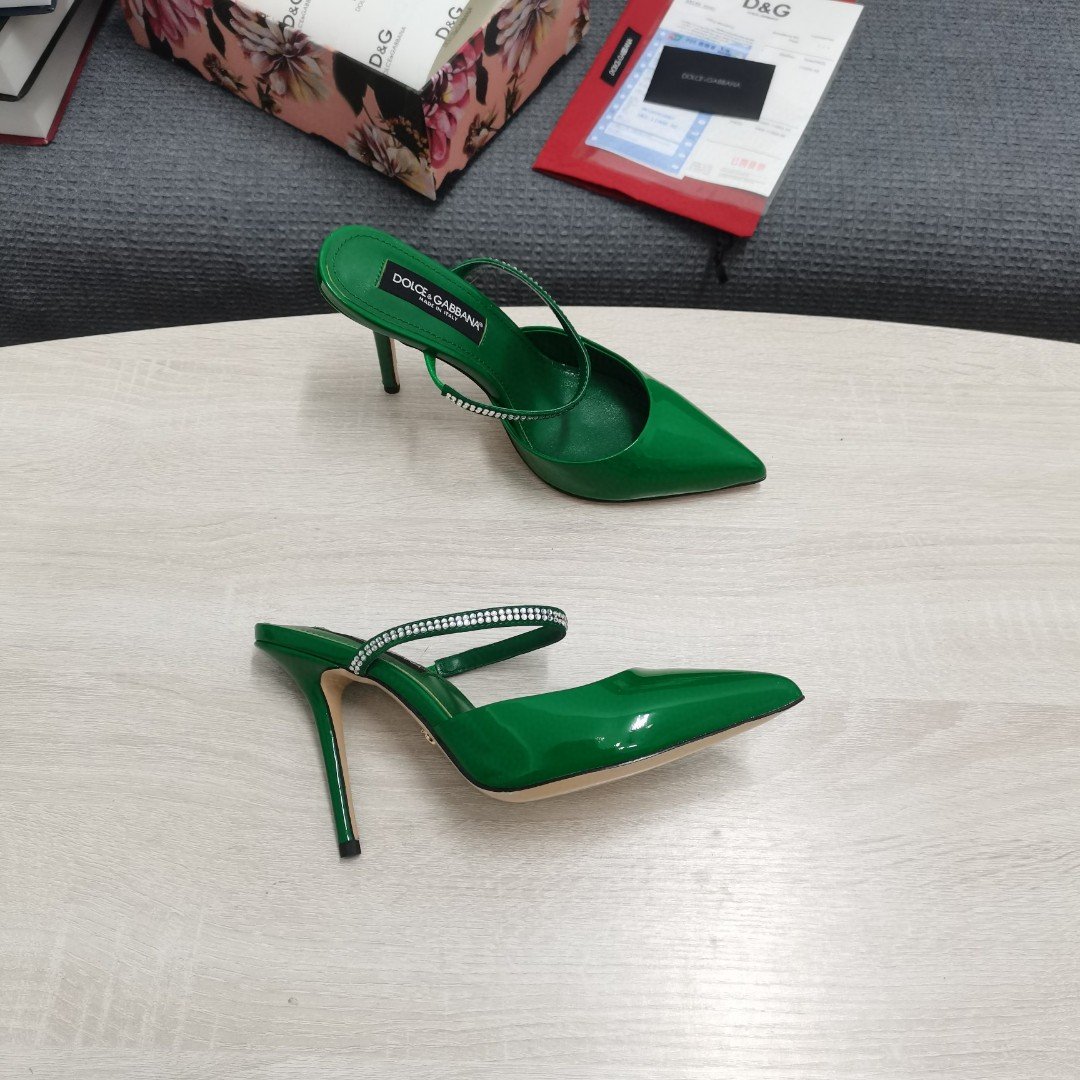 (1:1 replica) Dolce Gabbana Mirrored-Effect Mules With Embroidery Green For Women DG Shoes