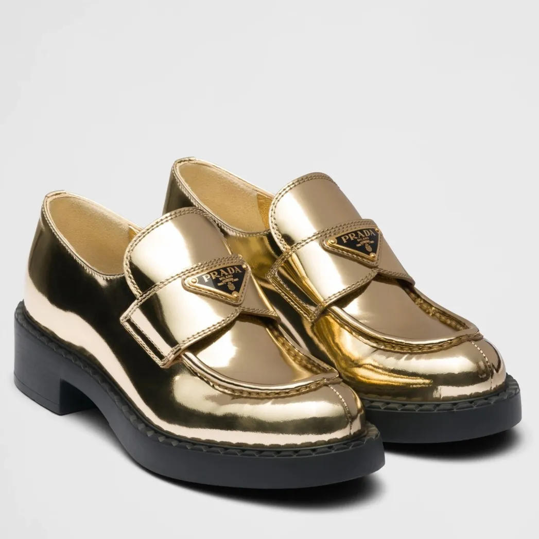 (1:1 replica) Prada Women s Loafers In Gold Metallic Leather PRL004