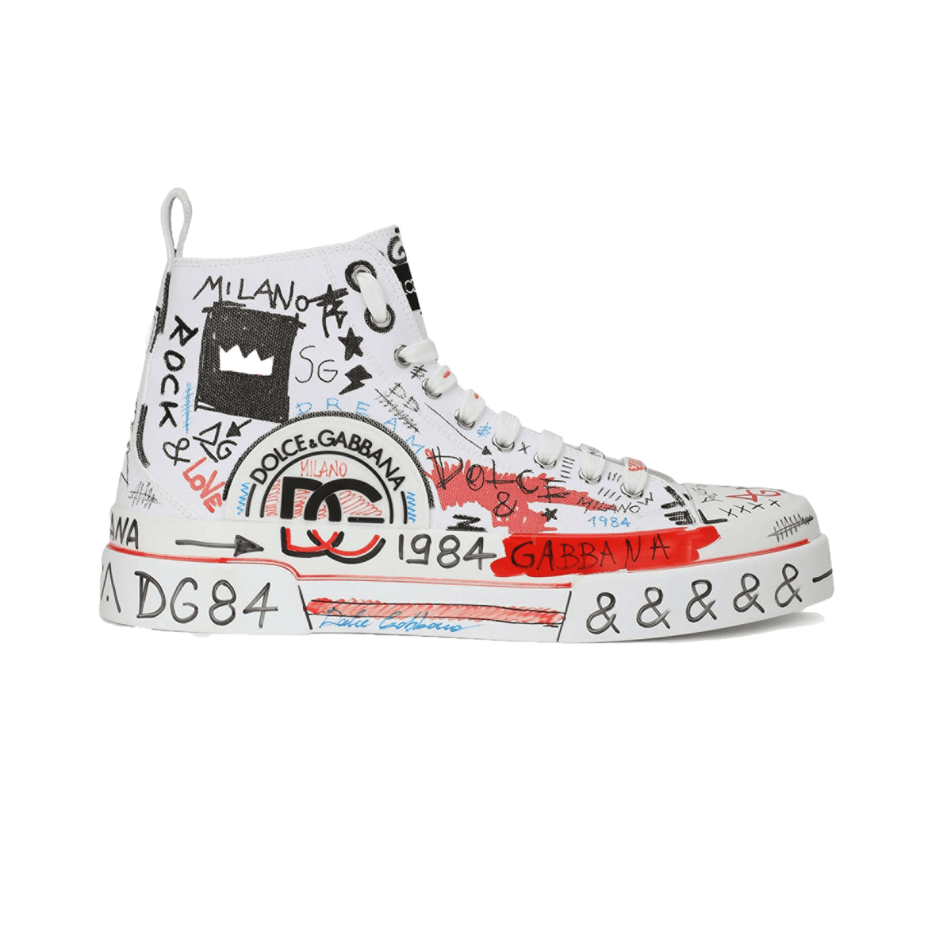 (1:1 replica) DOLCE GABBANA HAND-PAINTED GRAFFITI CANVAS PORTOFINO LIGHT MID-TOP SNEAKERS – DG004