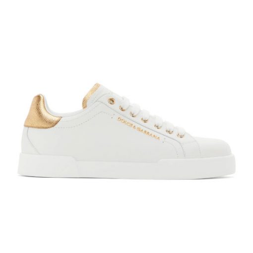 (1:1 replica) DOLCE GABBANA WHITE AND GOLD PORTOFINO SNEAKERS – DG035