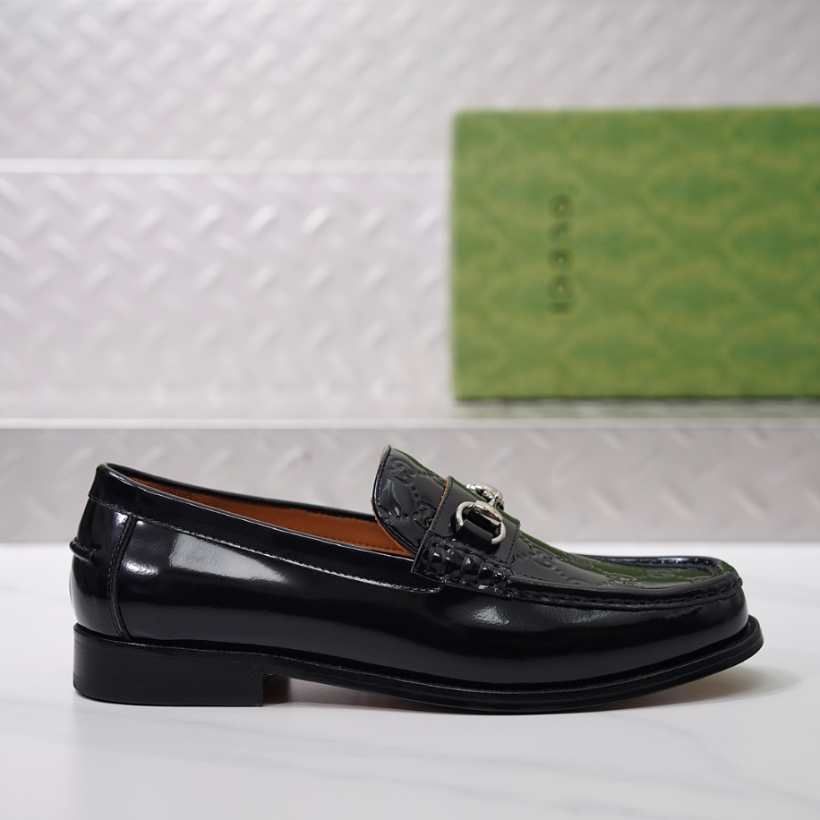 (1:1 replica) GUCCI LEATHER BLACK GC LOGO HORSEBIT LOAFER GL055