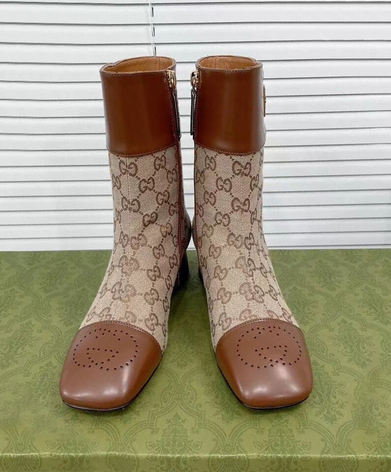 (1:1 replica) Gucci Women s GG Canvas Ankle Boot 700023 Coffee