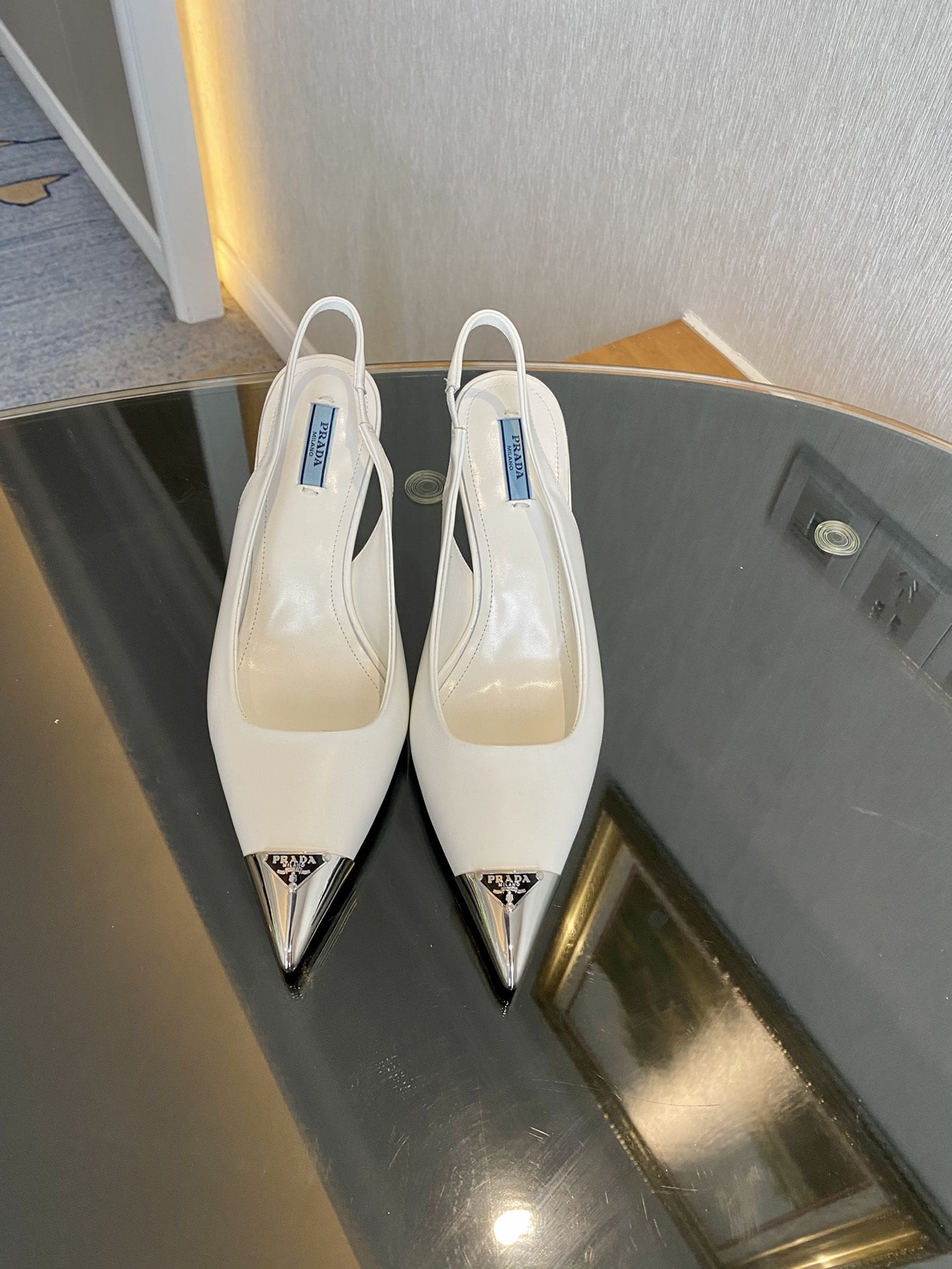 (1:1 replica) Prada Brushed Slingback Pumps White For Women 2.9in/75mm PRD