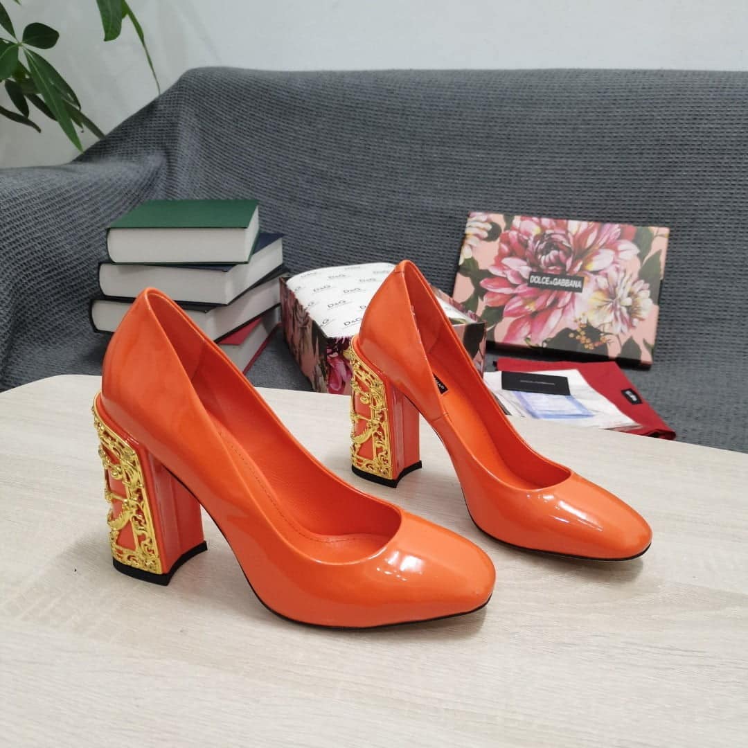 (1:1 replica) Dolce Gabbana Nappa Pumps Orange For Women DG Shoes