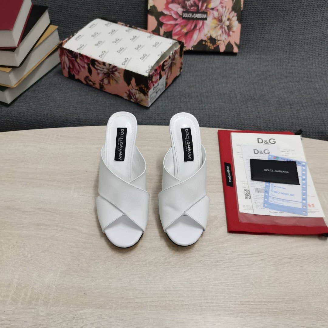 (1:1 replica) Dolce Gabbana Satin Mules With Geometric Heel White For Women DG Shoes