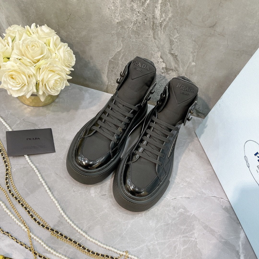 (1:1 replica) Prada Macro Re-Nylon And Brushed High-Top Sneakers Black For Women 1.8in/45mm PRD 1T642M_3LF5_F0632_F_B045