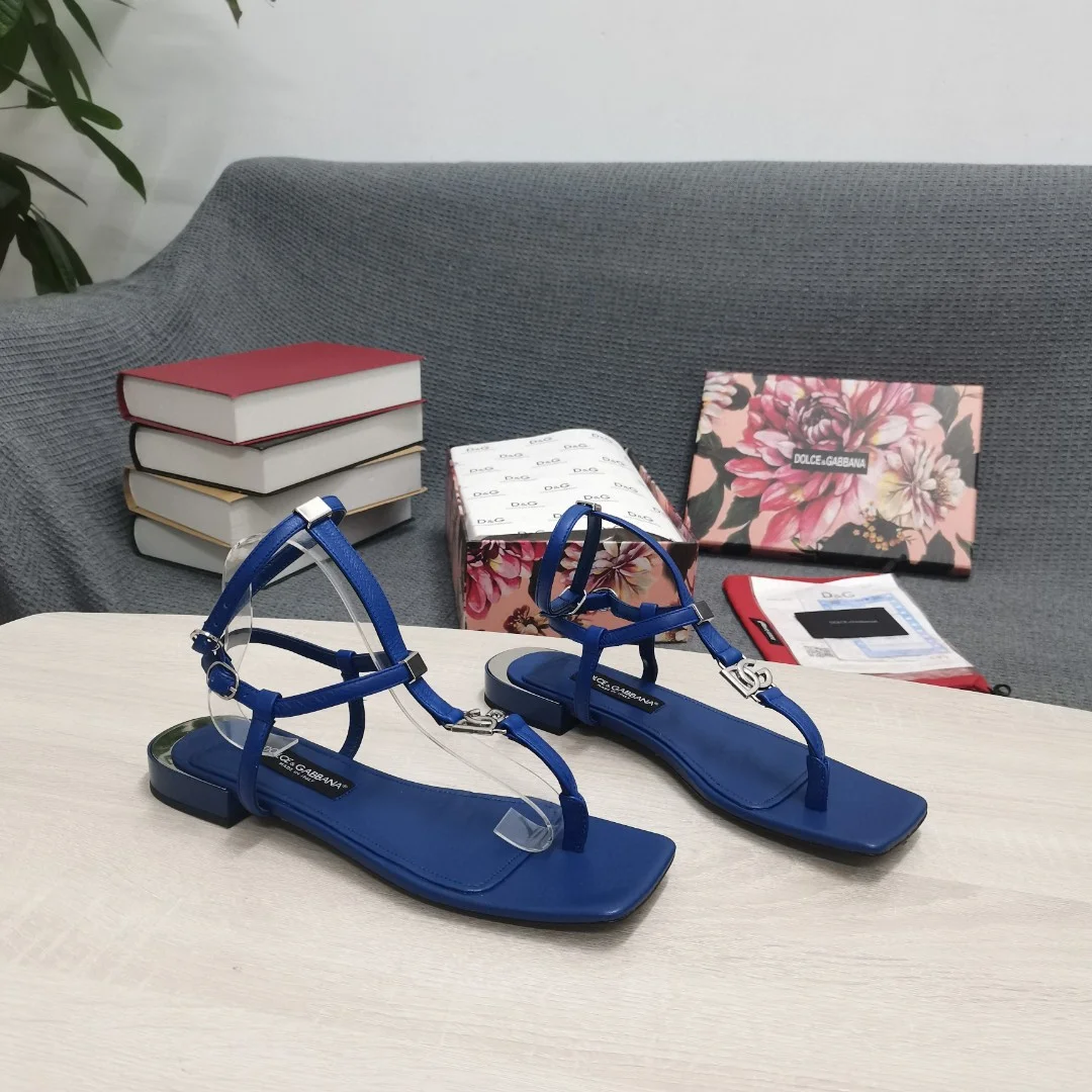 (1:1 replica) Dolce Gabbana Nappa DG Thong Sandals Dark Blue For Women DG Shoes