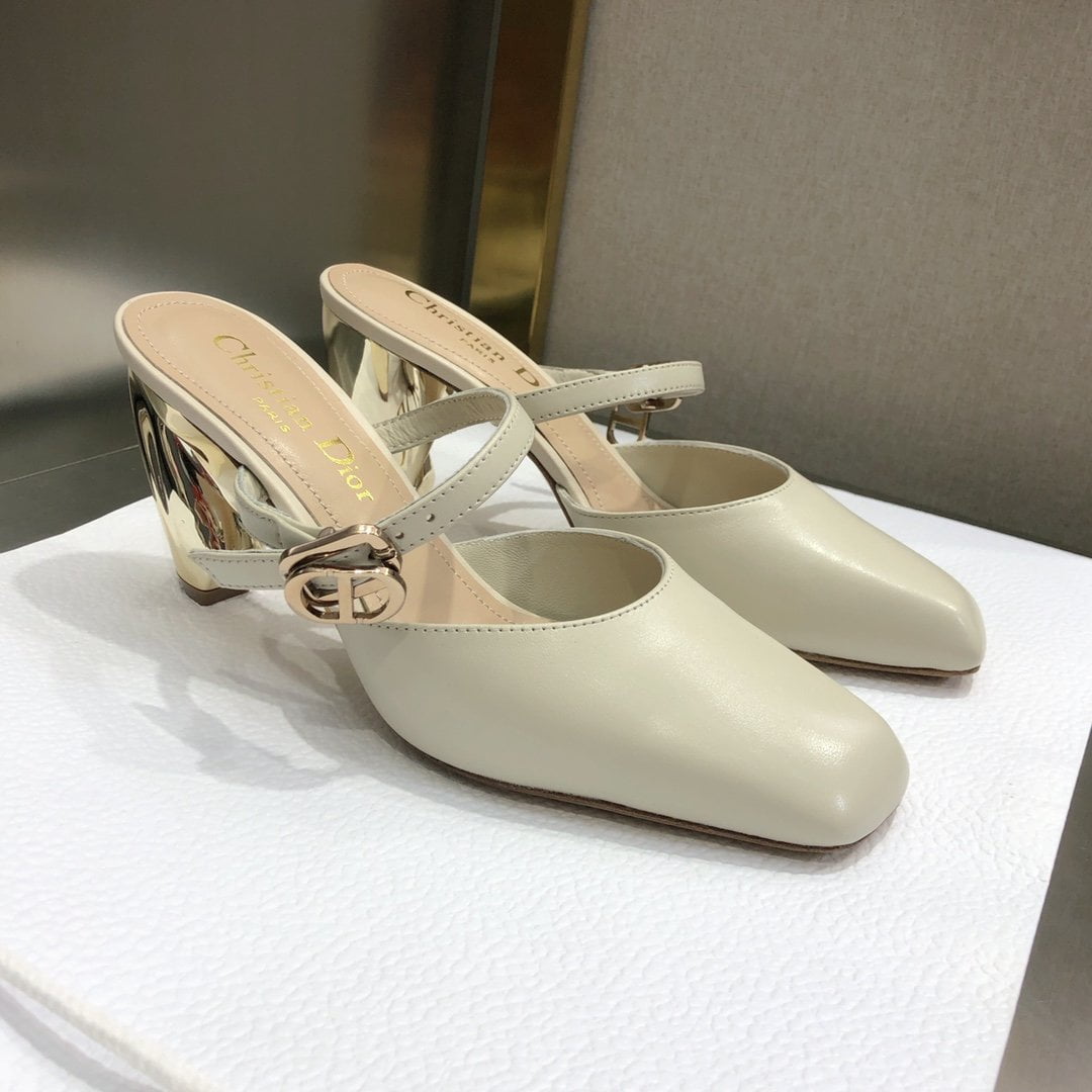 (1:1 replica) Christian Dior Rhodes Heeled Mule Beige For Women CD
