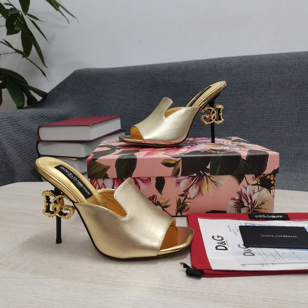(1:1 replica) Dolce Gabbana Lguana-Print Mules Gold For Women DG Shoes